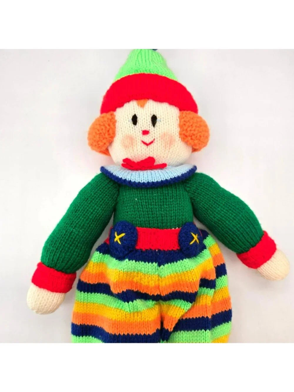 Hand-Knitted Clown Doll Jean Greenhowe Design Striped Soft Plush Toy VL5185